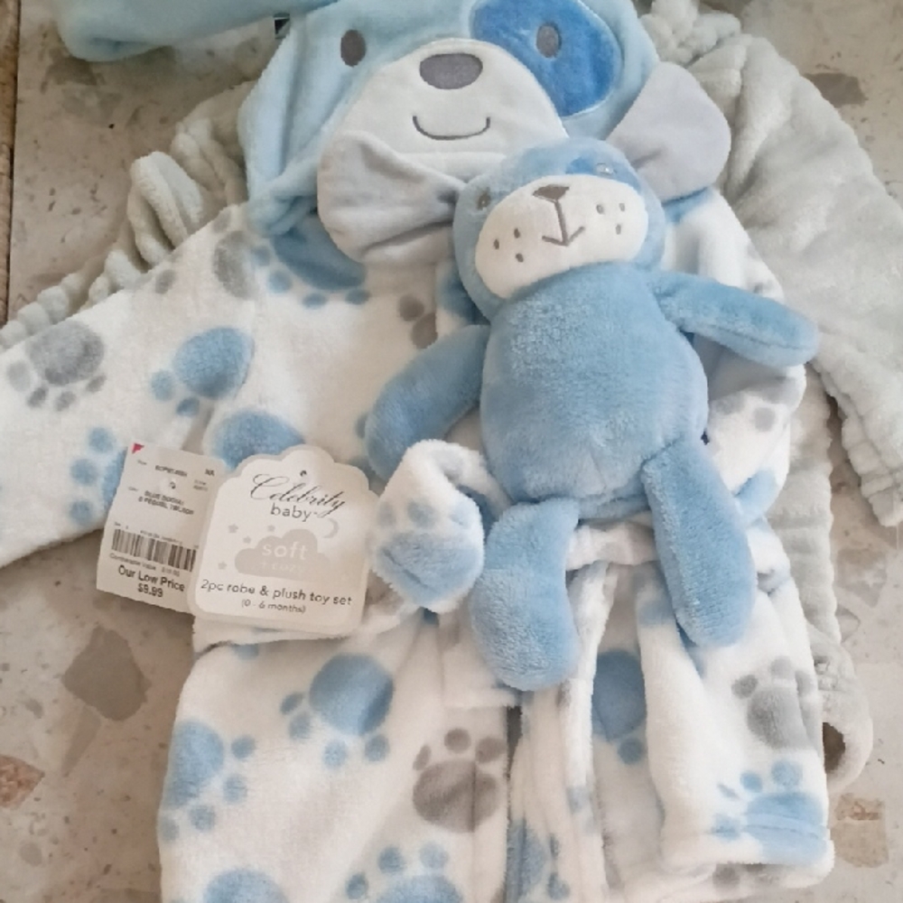 Soft Blue Robe and Plush Toy Set